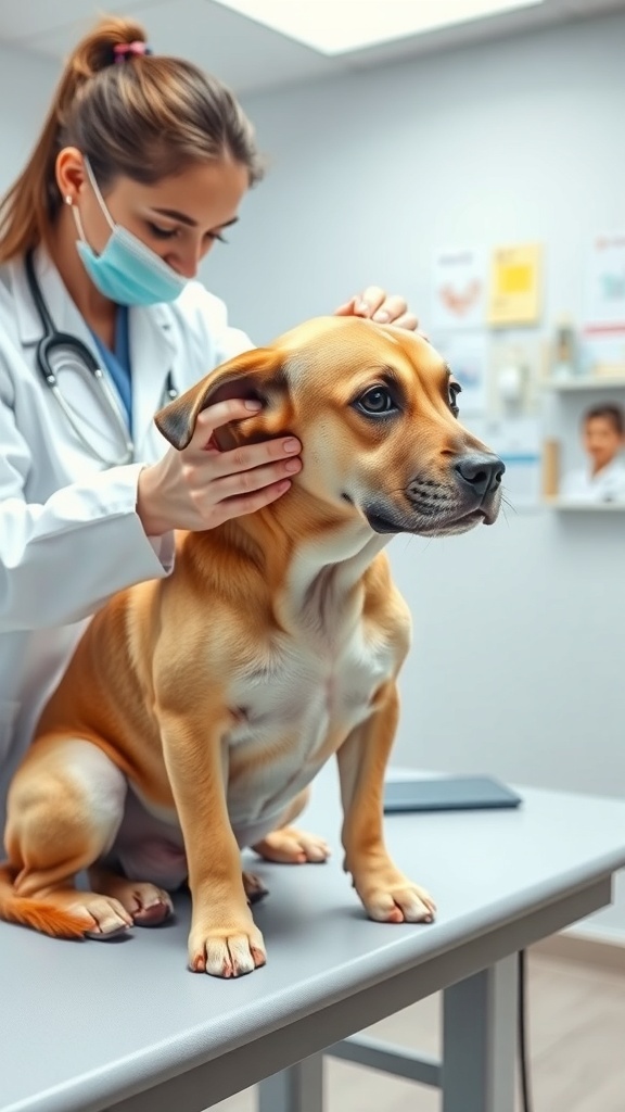 A veterinarian examining a dog